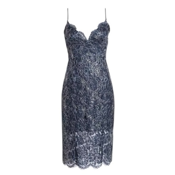 Chelsea28 Lace Dress Navy Blue Silver Sparkle Party Cocktail Midi Evening SZ M - Picture 4 of 7